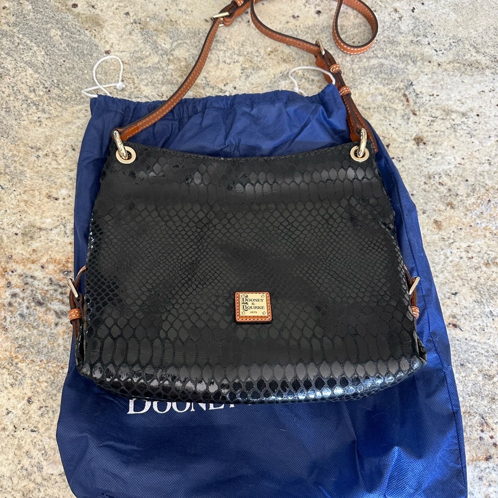 Dooney & Bourke Black Python-Embossed Shoulder Bag - image 1